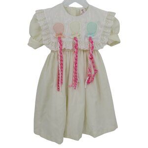 VTG Frankie Girls 4 Ivory Puffy Balloon Bibbed Dress Eyelet Lace Trim Collar